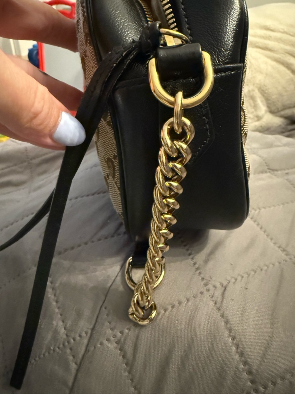 AUTHENTIC Gucci Monogram Matelasse Diagonal small GG Marmont chain shoulder bag - Picture 5 of 12